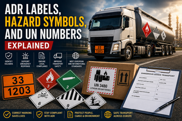 ADR labels hazard symbols orange plates and UN numbers used in dangerous goods transport in Europe