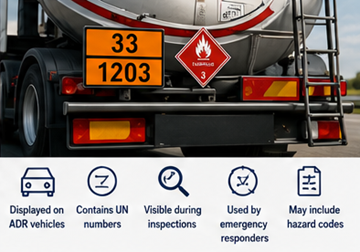 ADR orange plates displayed on dangerous goods transport truck