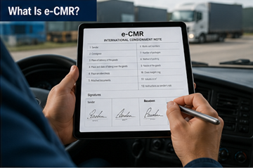 Digital CMR document displayed on tablet used by driver in logistics transport environment