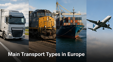 Different transport types Europe truck van container ship cargo train logistics comparison