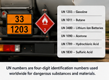 UN number identification on dangerous goods transport vehicle and ADR labels